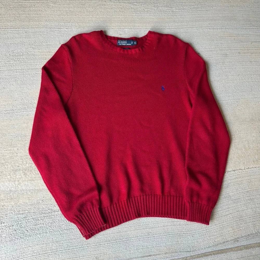 Vintage 2000s Polo Ralph Lauren Mens XL Red Cotton Crewneck Knit Sweater